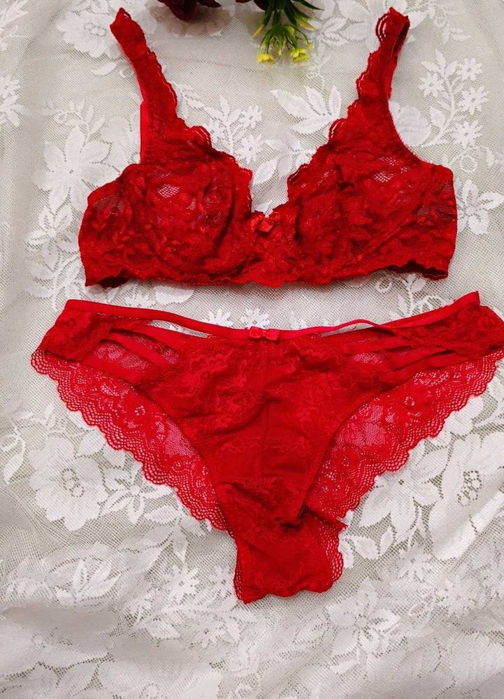 Stunning Red Lace Bra &amp; Panty Set
