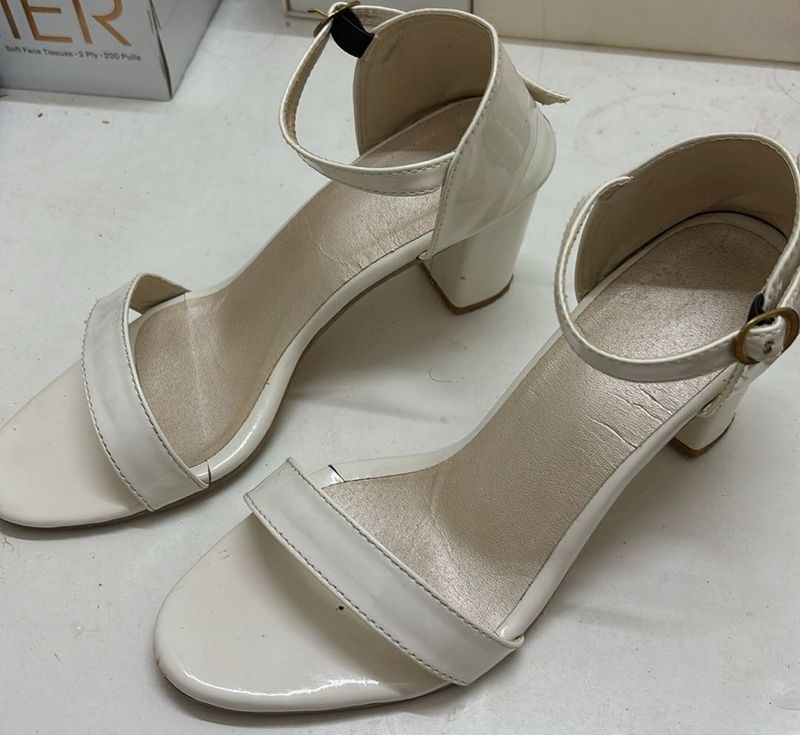 White Ankle Strap Block Heels - wore only twice