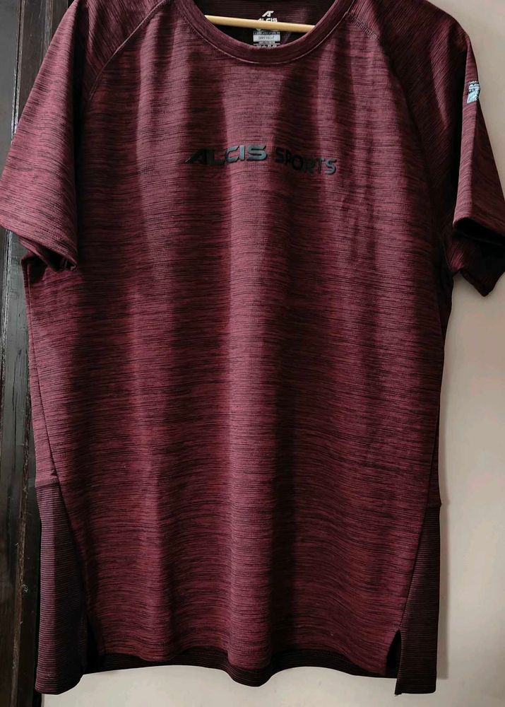 Men's Maroon Melange Sports T-Shirt