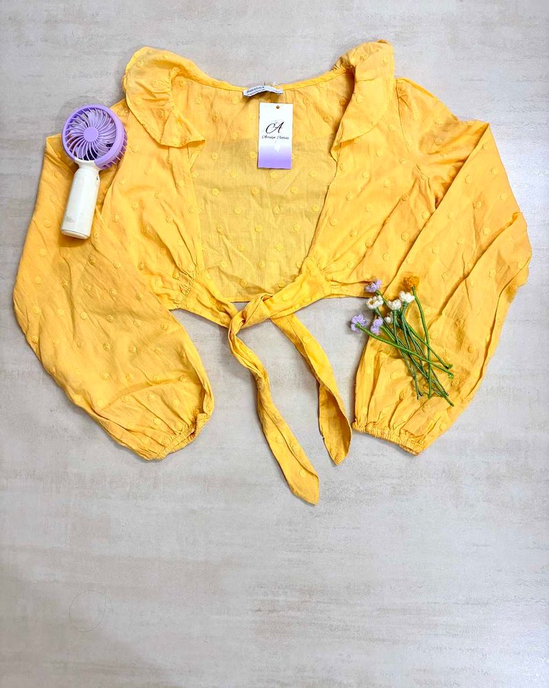 Sunny Yellow Tie-Front Crop Top