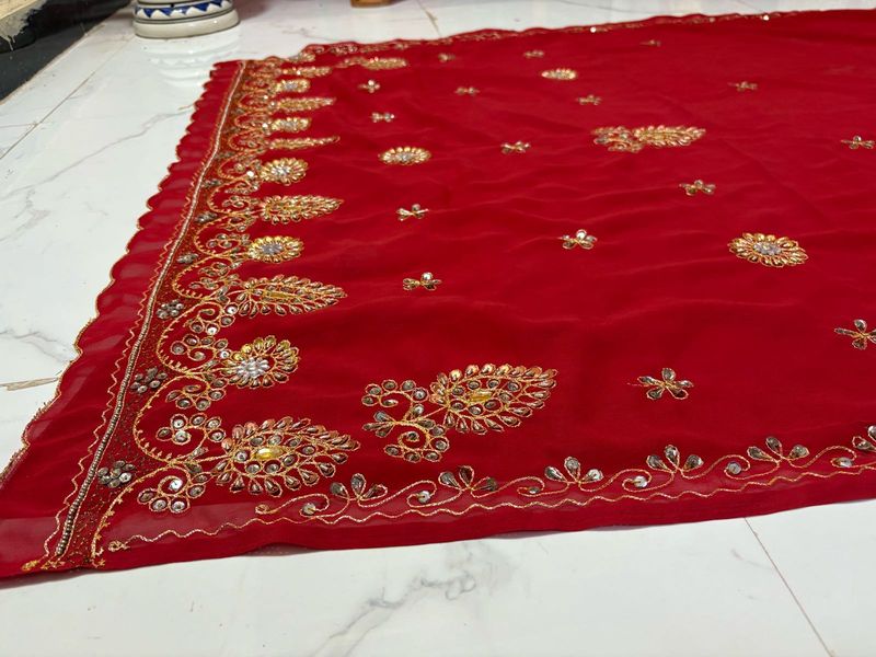 Exquisite Red Embroidered Saree