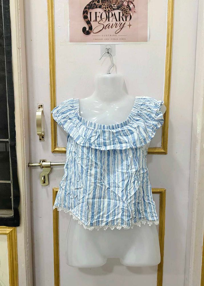 Blue Striped Off-Shoulder Top