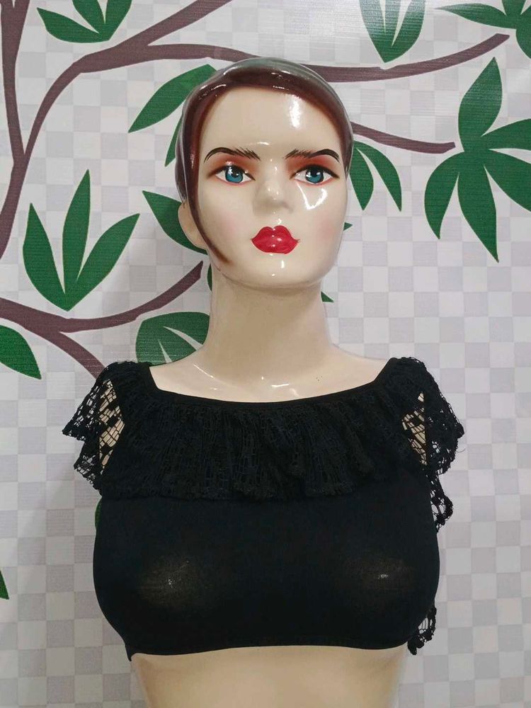 (539)Black Lace Bardot Top