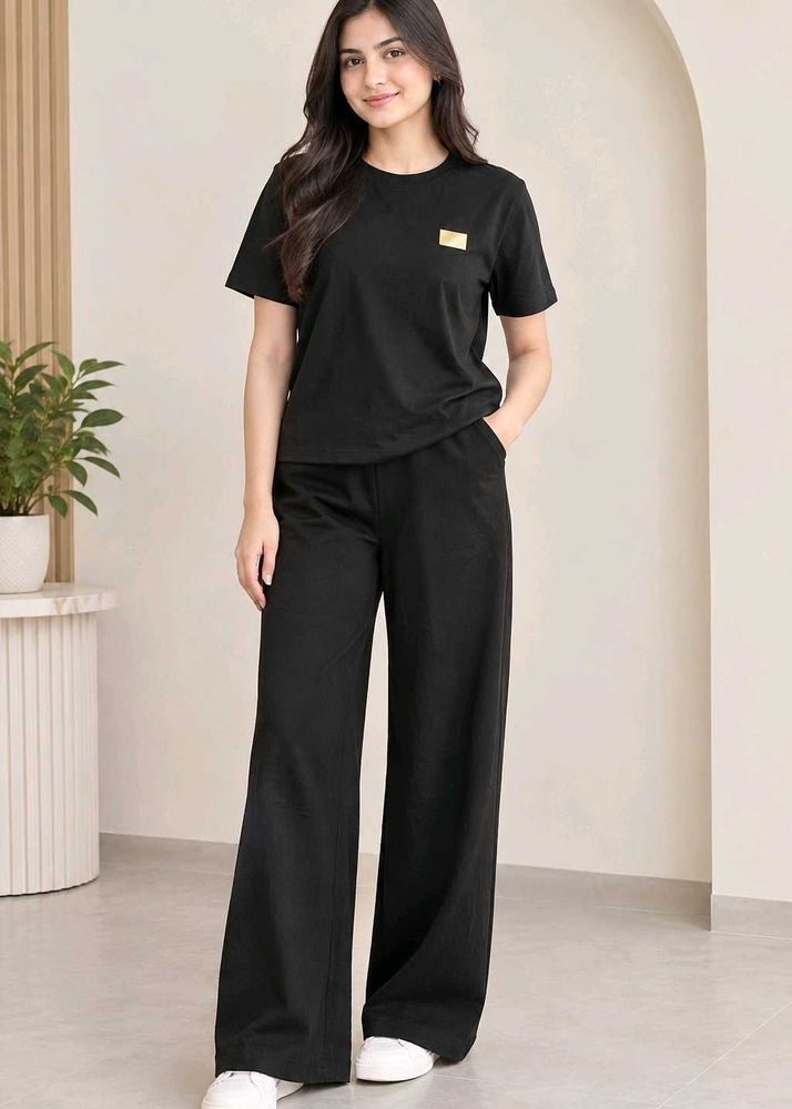Comfy Black T-Shirt &amp; Wide Leg Pants Set