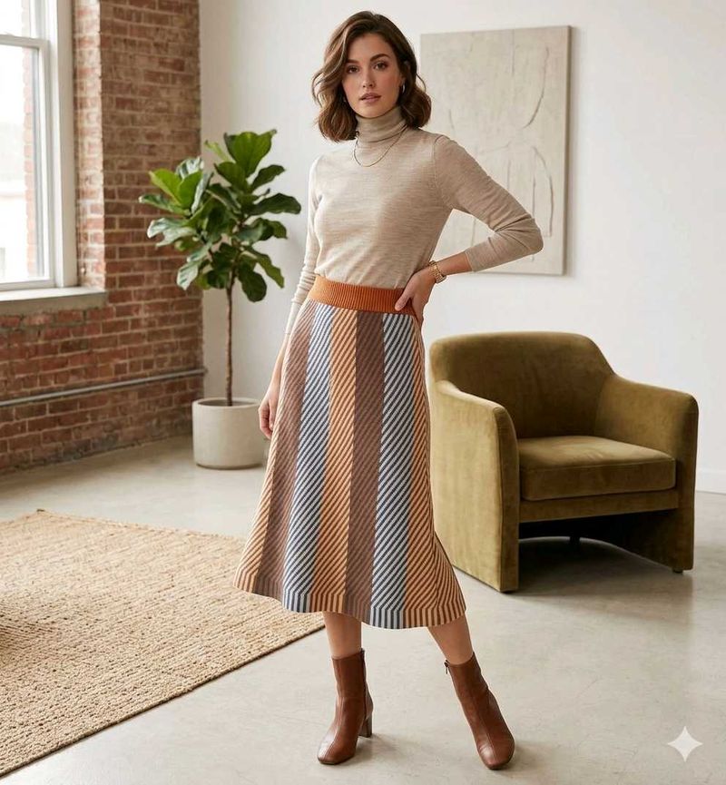 Striped Knit Midi Skirt