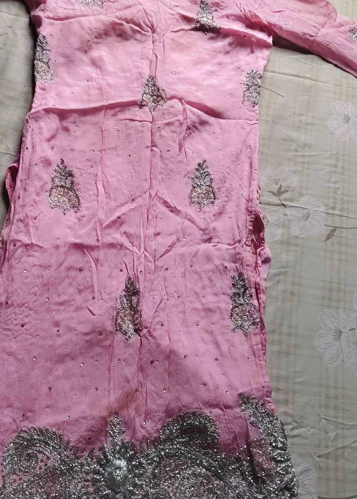 Pink Embellished Kurta