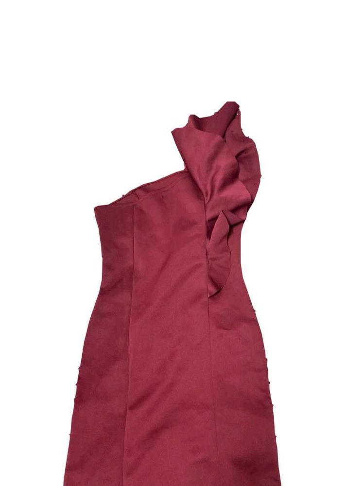 Burgundy One-Shoulder Ruffle Dress