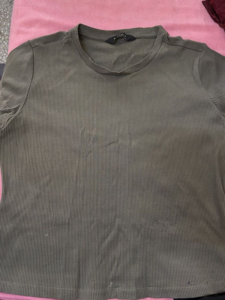 Ribbed Knit Crew Neck T-Shirt
