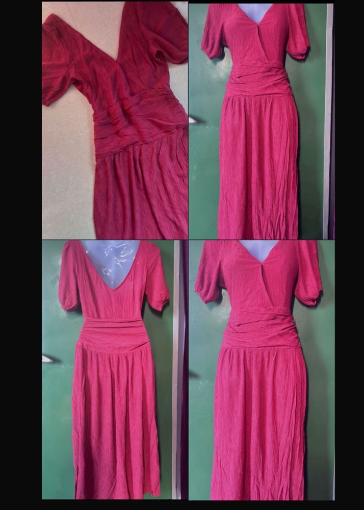 🍁Chic Red Puff Sleeve Maxi Dress