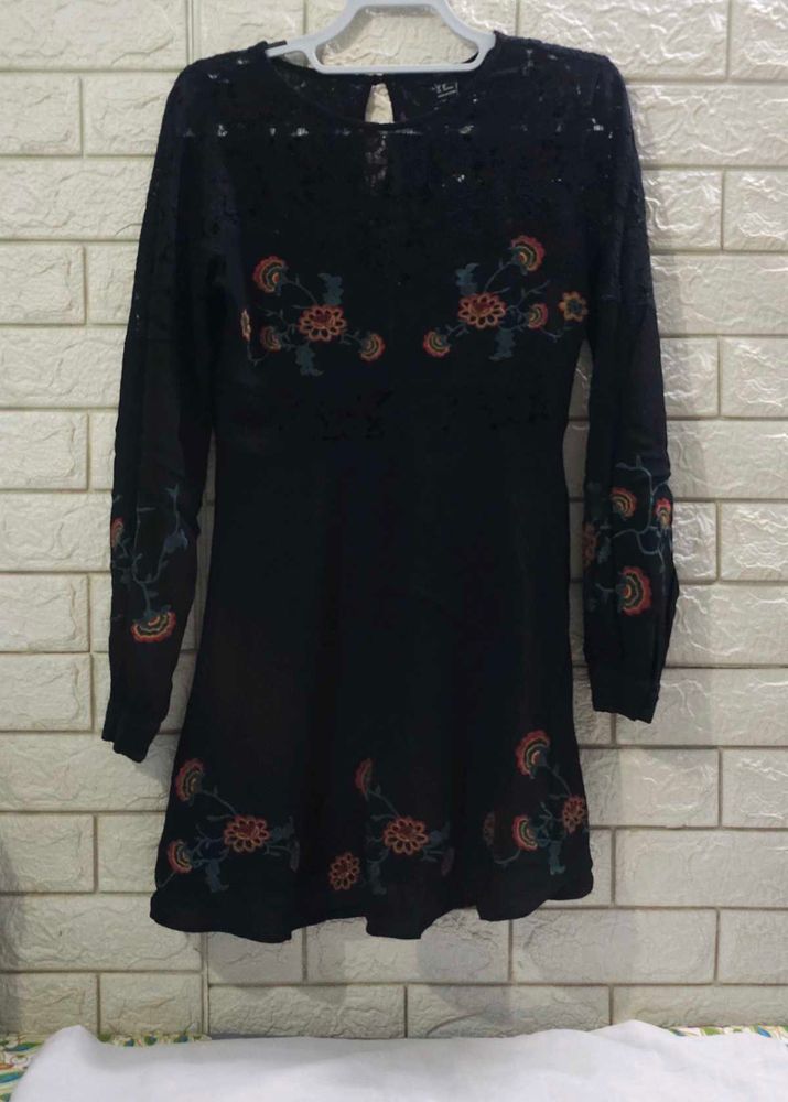 Forever21 Black Embroidered Lace Dress