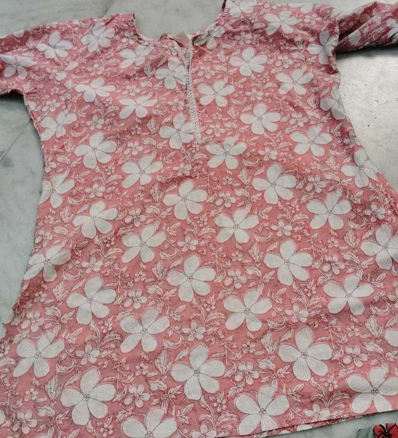 Pink Floral Pure cotton kurti