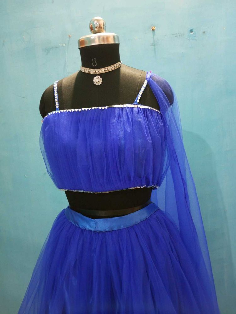 Royal Blue Tulle Crop Top &amp; Skirt Set