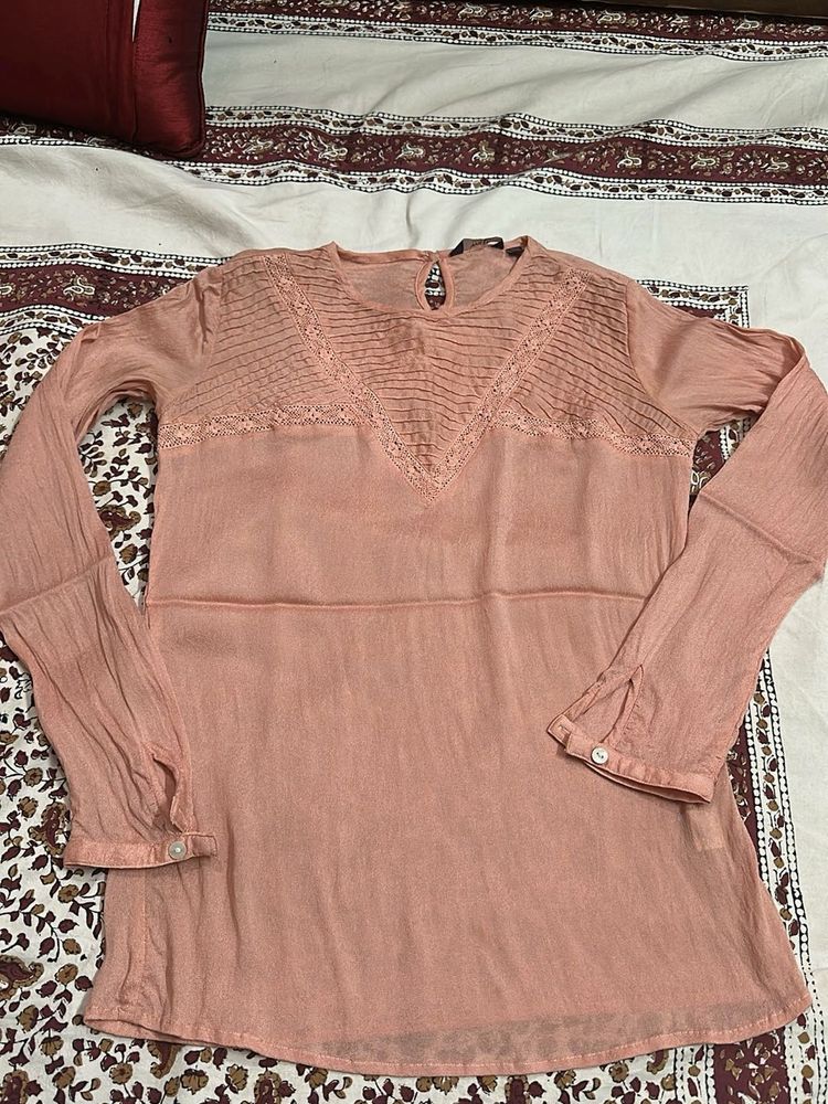 Peach Top with Lace Detail