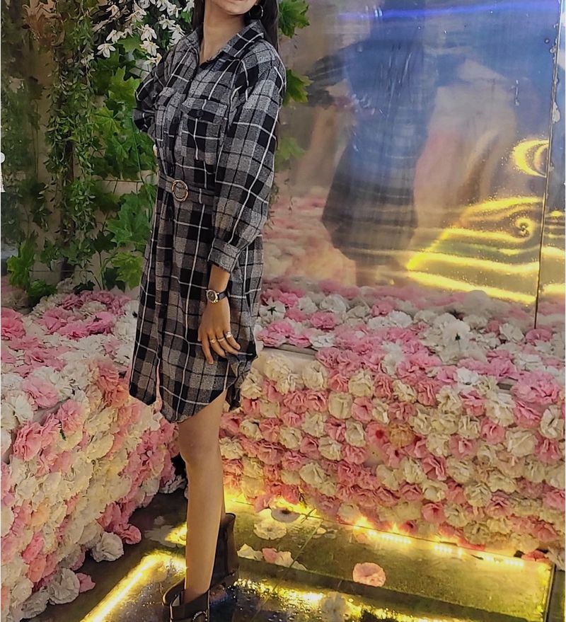 Winter Plaid Shirt Dress with Belt