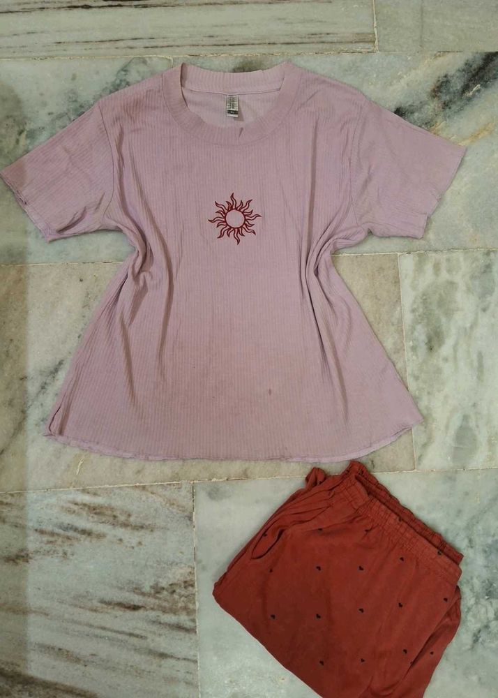 Pastel Sun embroidered cute nightsuit