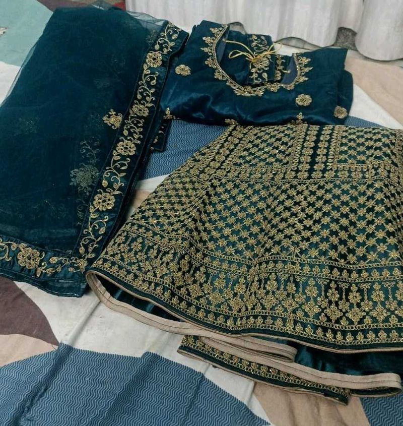 Embroidered Teal Lehenga Choli Set