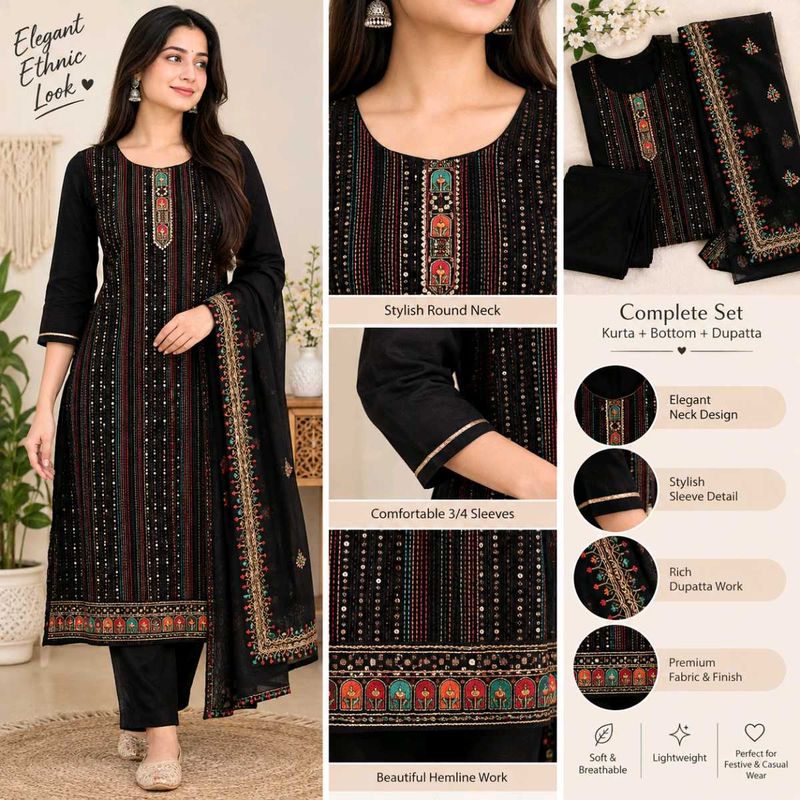 Elegant Black Kurta Set with Dupatta
