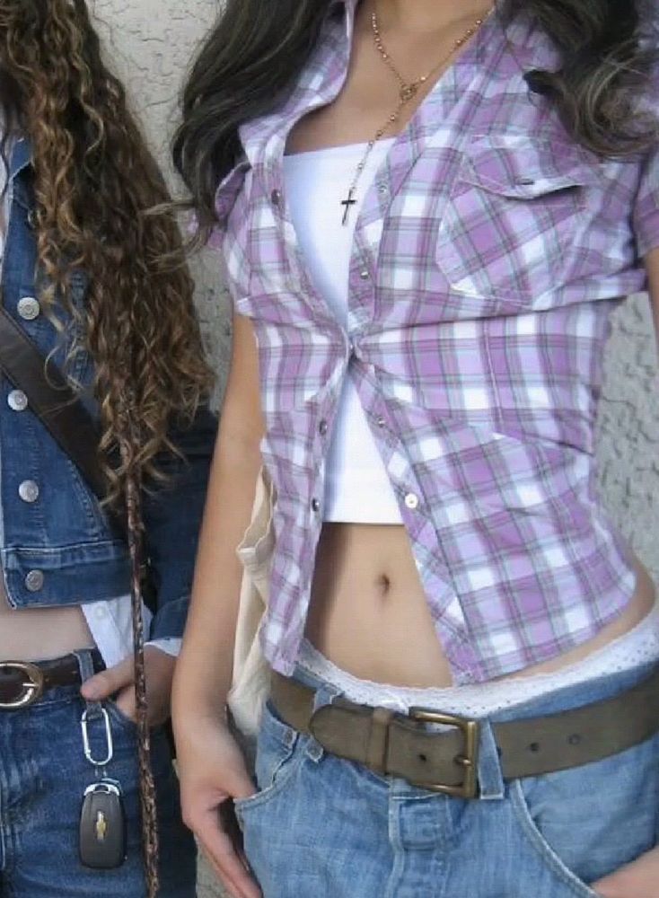 y2k long Purple Plaid Shirt