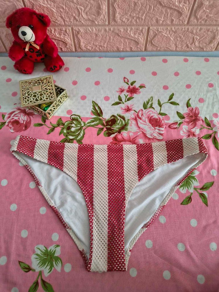 H&amp;M Red &amp; White Striped Mesh Bikini Bottom -