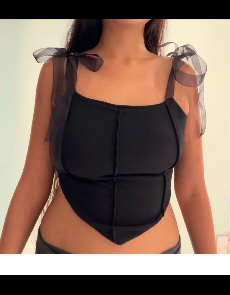 Black Corset Ribbon Tie Shoulders