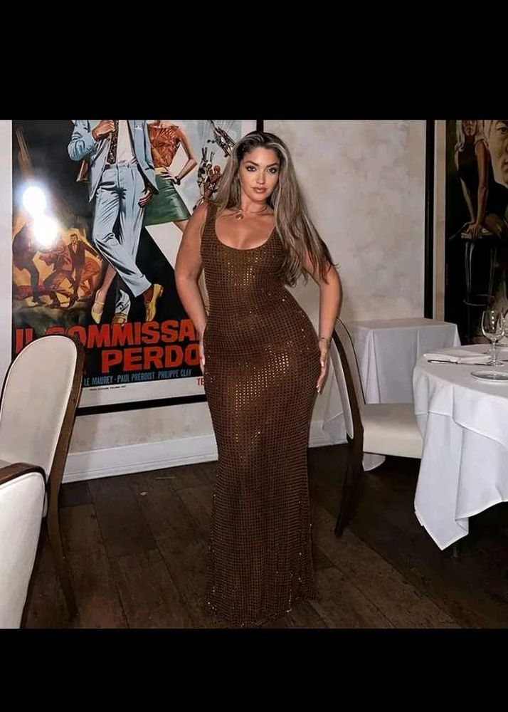 Dark Brown Backless Maxi Dress 15oo