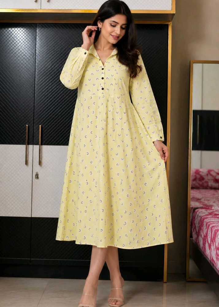 Yellow Printed Midi Dress 🌈