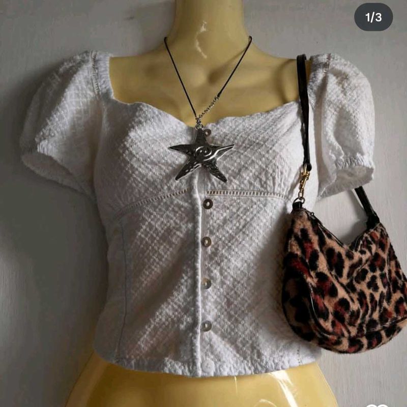 FREE SHIPPING White Puff Sleeve Top