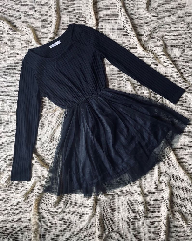 Elegant Black Long Sleeve Mini Dress