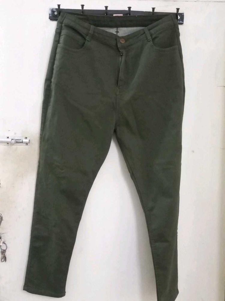 Olive Green Colour Denim Jeans