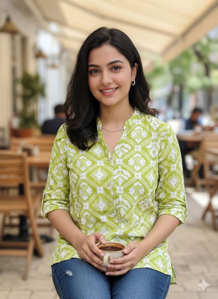 Lime Green Printed Kurta