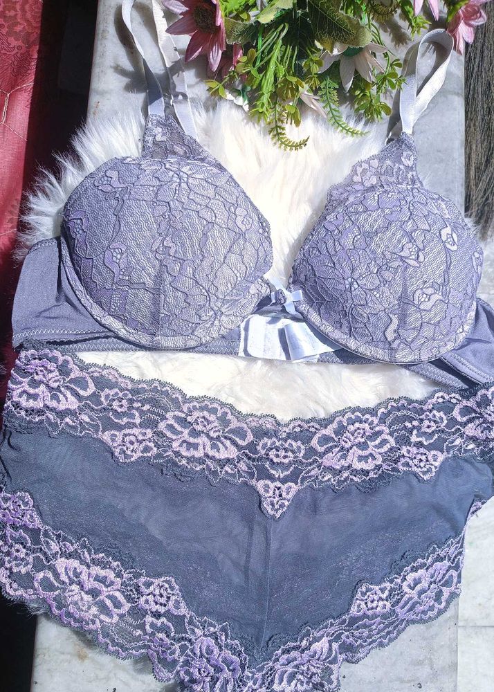 Lace Trimmed Bra and Panty Set