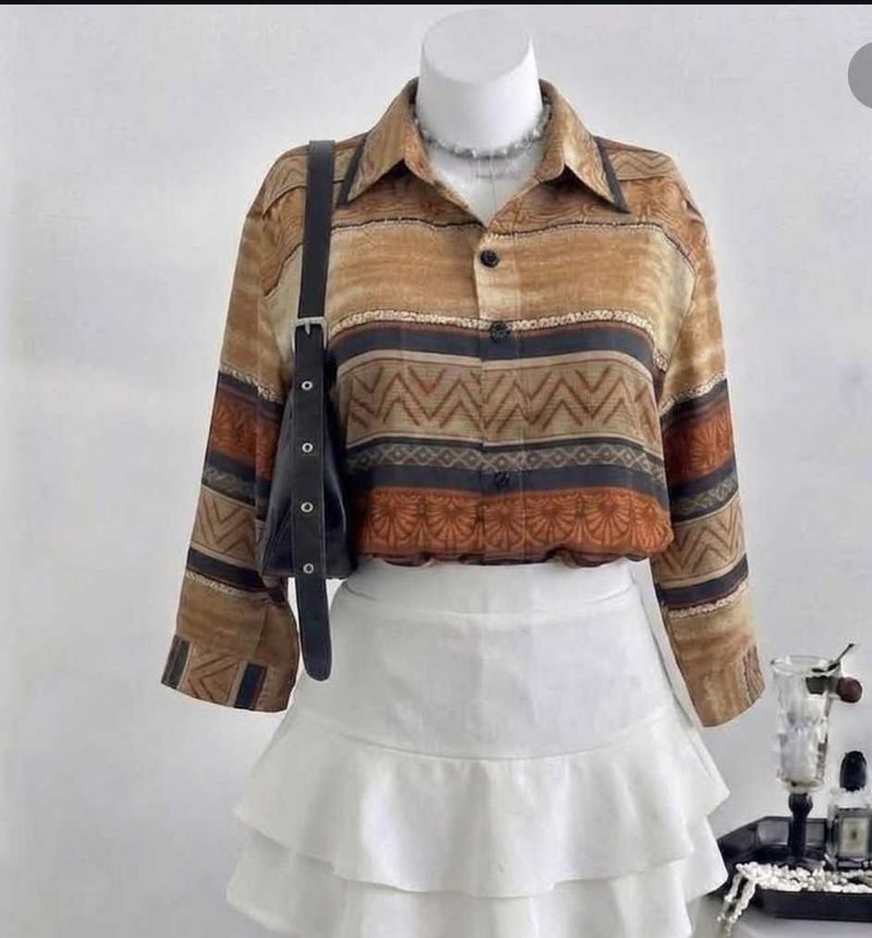 Retro Geometric Print Button-Up Shirt