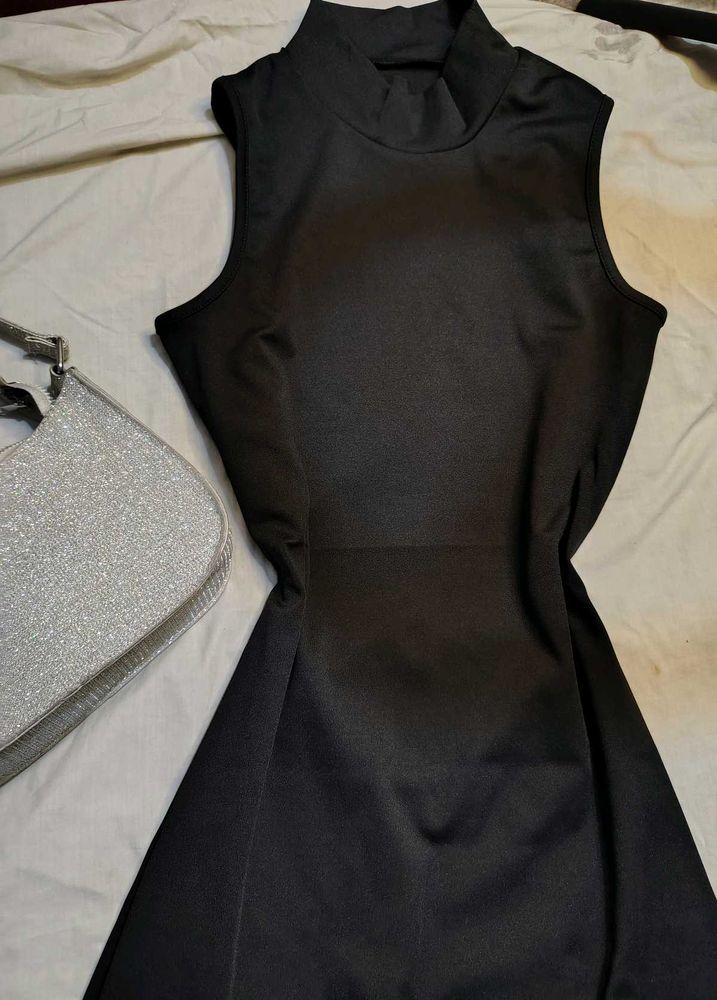 Savana Slit Black Mock Neck Dress