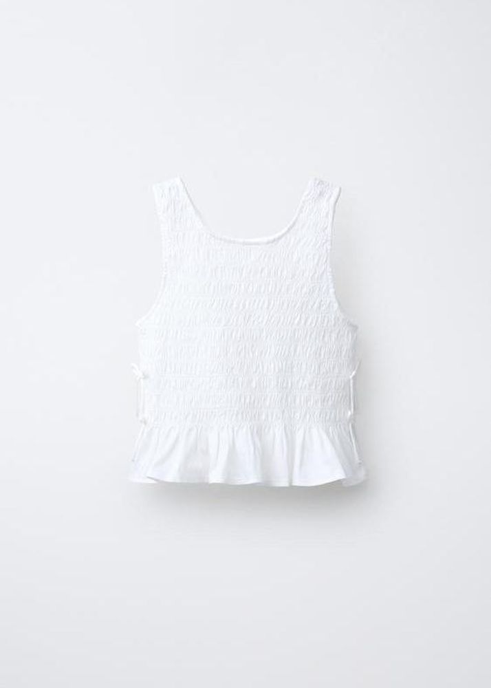 Zara White Smocked Peplum Tank Top
