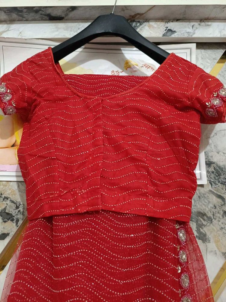 Stunning Red gand stone work saree with blause net