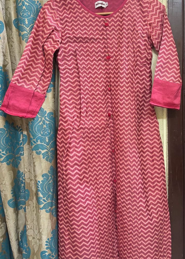 Pink Chevron Print Kurta