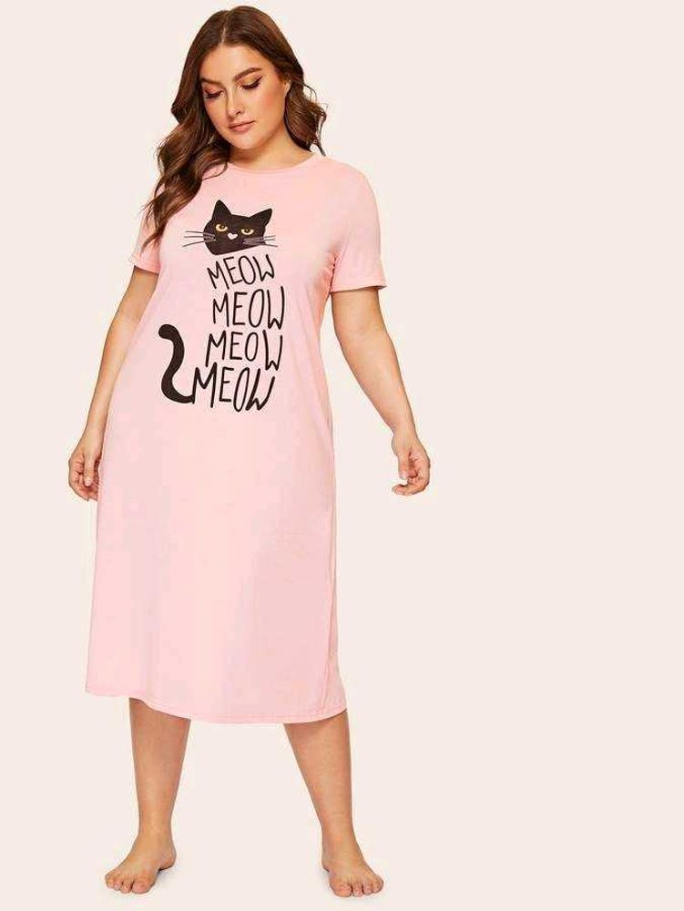 Cute Meow Cat Print Pink Dress