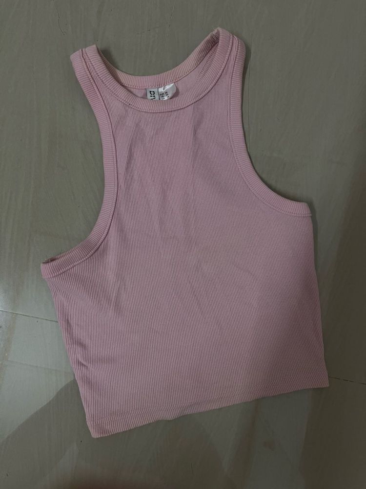 H&amp;M Pink Ribbed Racerback Tank Top