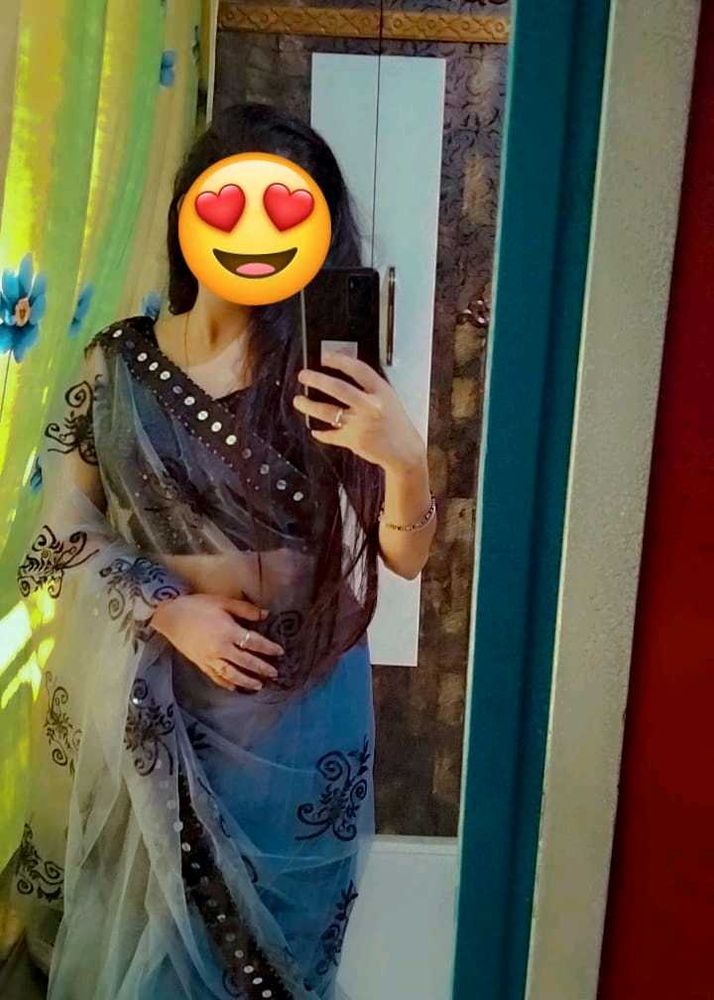 EMBROIDERY NET GREY SAREE