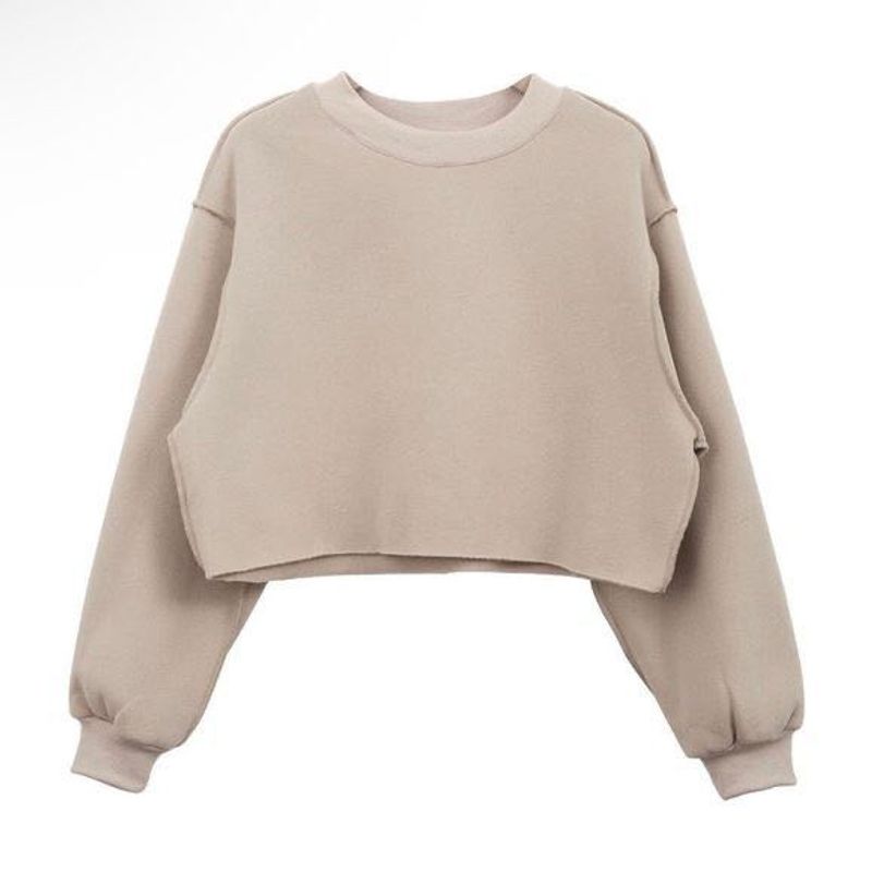 H&amp;m Beige Cropped Sweatshirt