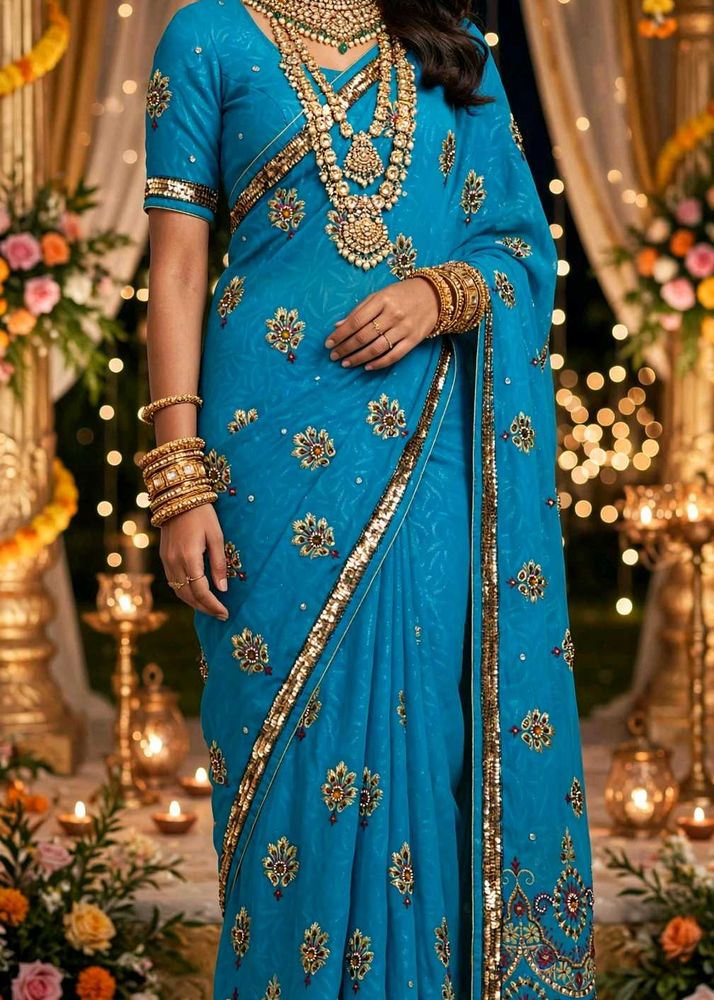 Stunning Teal Embellished Saree