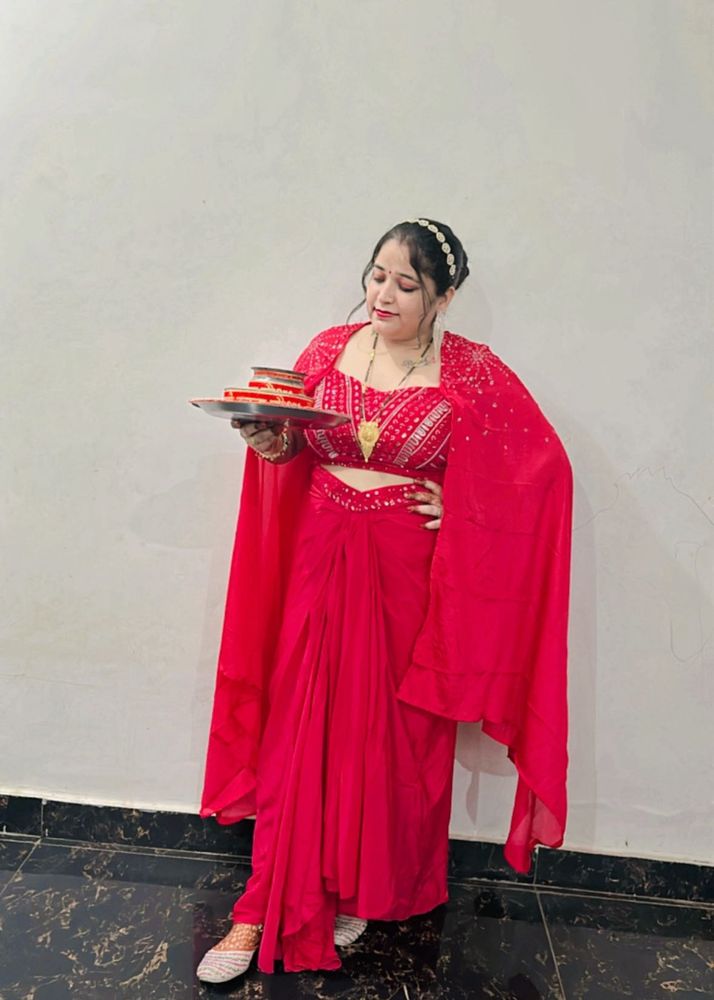 Vibrant hot pinkEmbellished indowestern dress