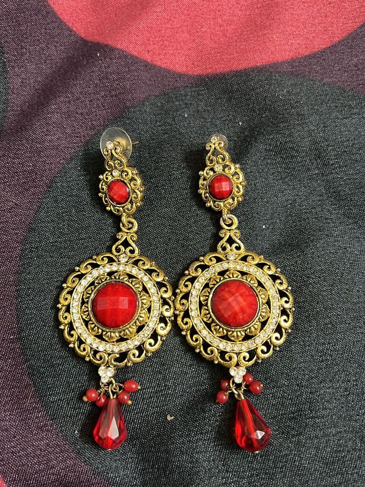 Partywear golden Red Earrings
