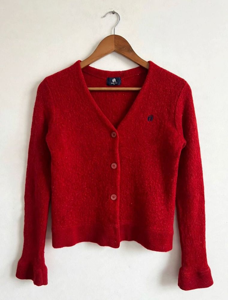Cozy Red V-Neck Cardigan