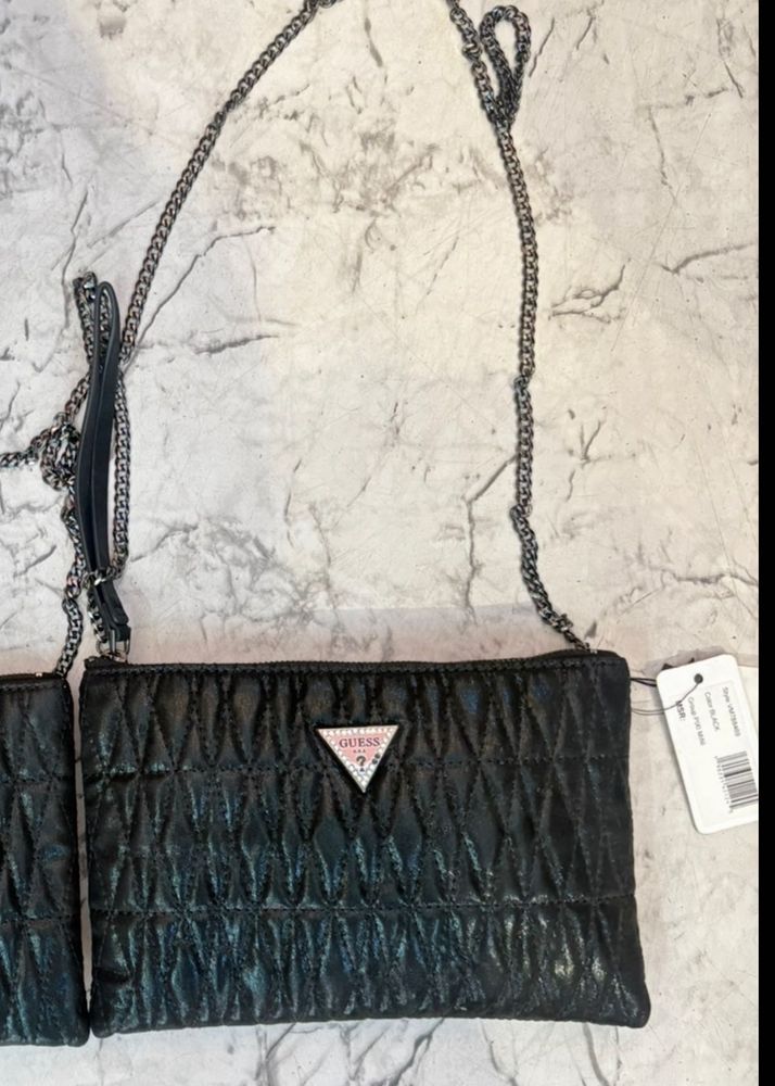 Guess Black Quilted Clutch with Chain