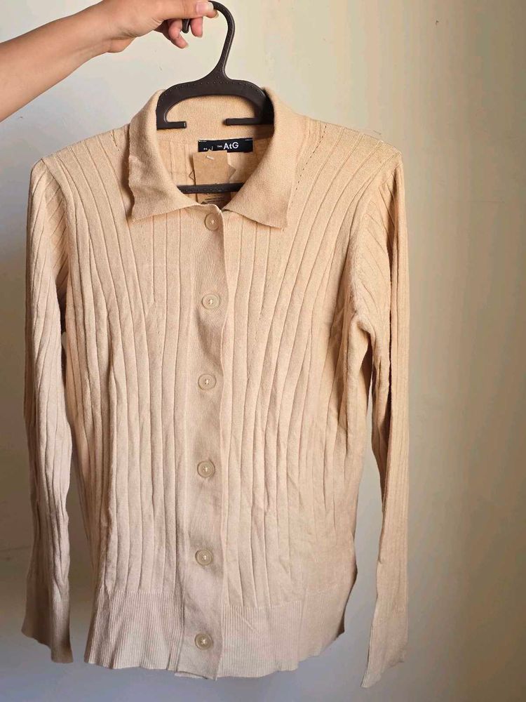 Ribbed Knit Button-Up Cardigan