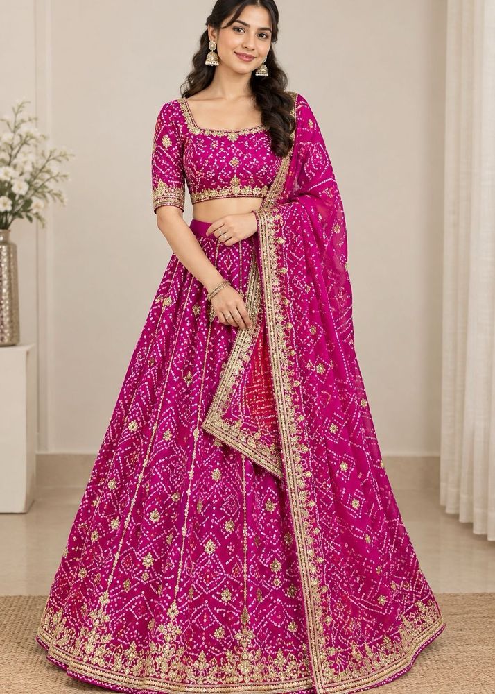 Stunning Magenta Bandhani Lehenga Choli