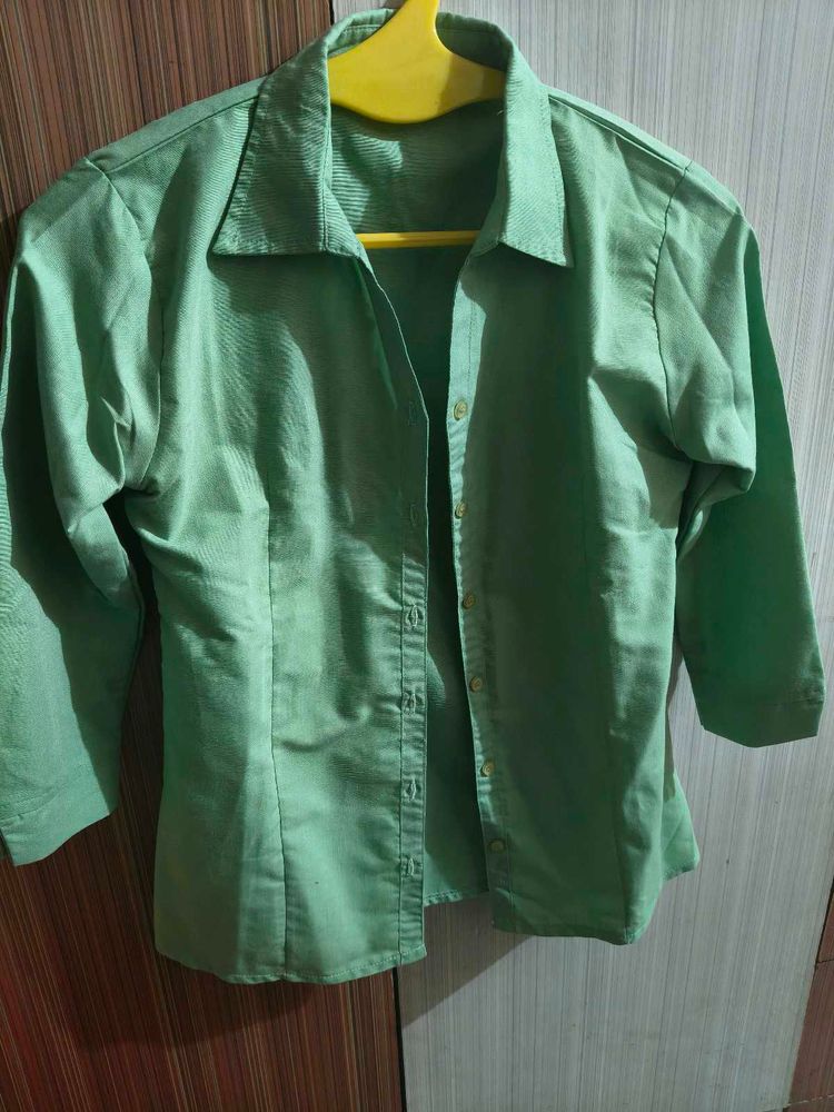 Light Green Collared Button-Up Top