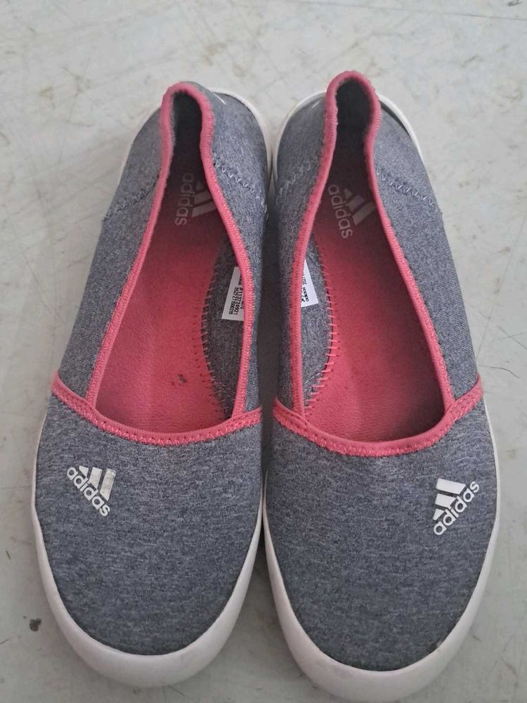 Adidas Grey &amp; Pink Slip-On Flats