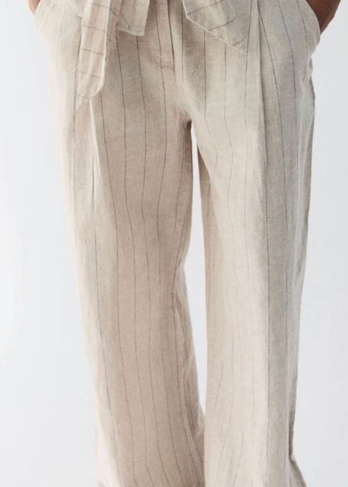 High-Waisted PINSTRIPE Striped Linen trouser